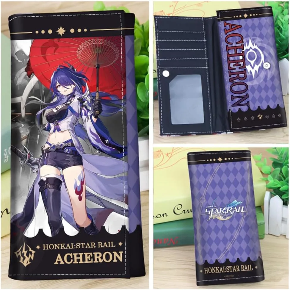 Honkai Star Rail Wallet for Men Women Honkai Purse Kawaii Anime Bifold Wallet Card Holder, Free Keychain (Acheron-2)