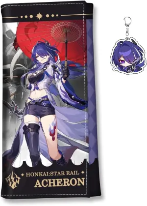 Honkai Star Rail Wallet for Men Women Honkai Purse Kawaii Anime Bifold Wallet Card Holder, Free Keychain (Acheron-2)