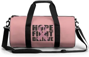 Hope Fight Believe - Breast Cancer Compact Gym Bag Travel Duffel Bags Lightweight Foldable Sports Tote Gymbag