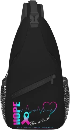 Hope For A Cure Male Breast Cancer Awareness Crossbody Bags For Women Men Chest Backpack Gym Shoulder Bag Travel Outdoor Sports Casual Crossbody Bags