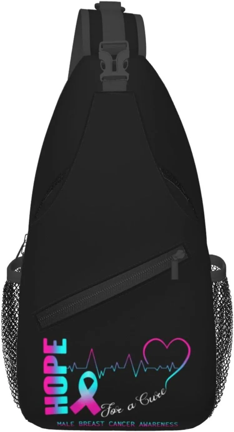 Hope For A Cure Male Breast Cancer Awareness Crossbody Bags For Women Men Chest Backpack Gym Shoulder Bag Travel Outdoor Sports Casual Crossbody Bags