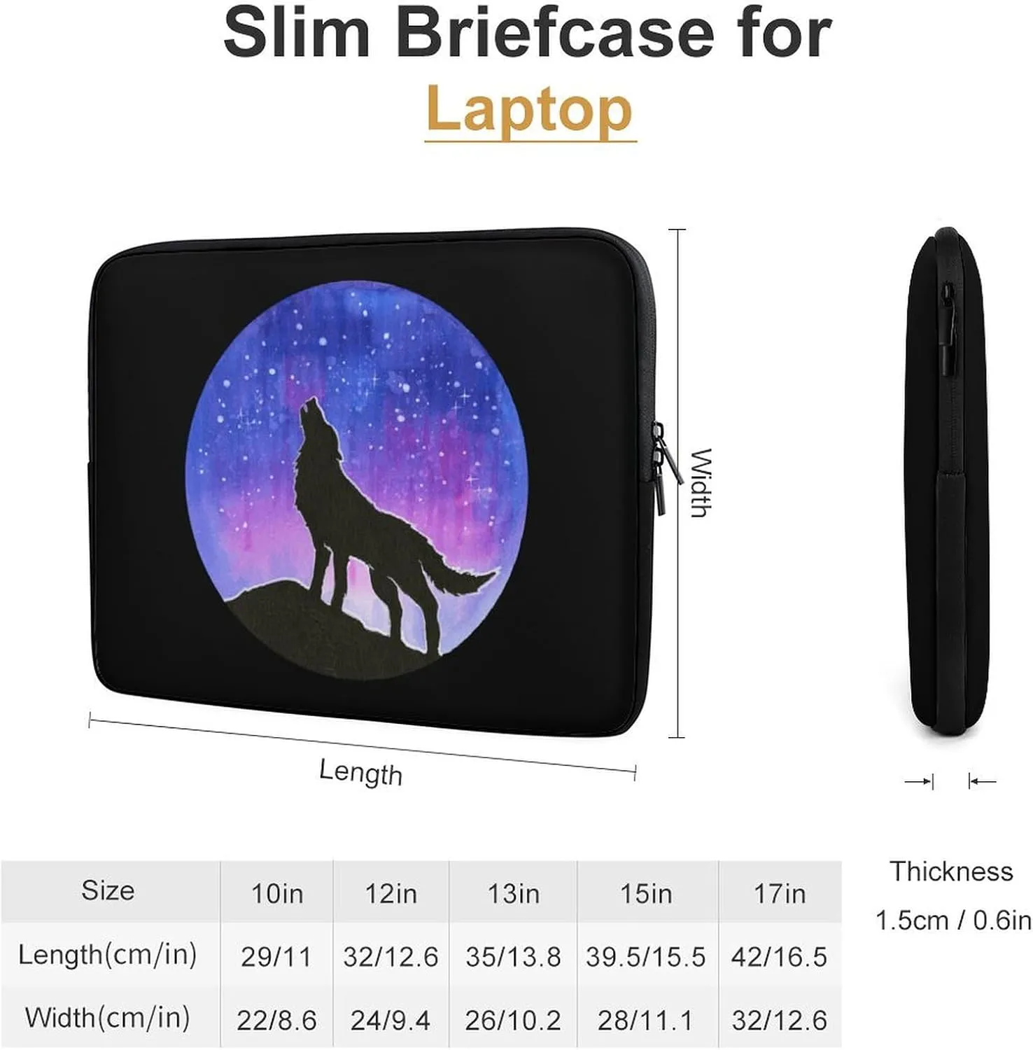 Howling Wolf Silhouette Galaxy Personalized Laptop Bag Business Casual Laptop Case Slim Computer Bag Briefcase
