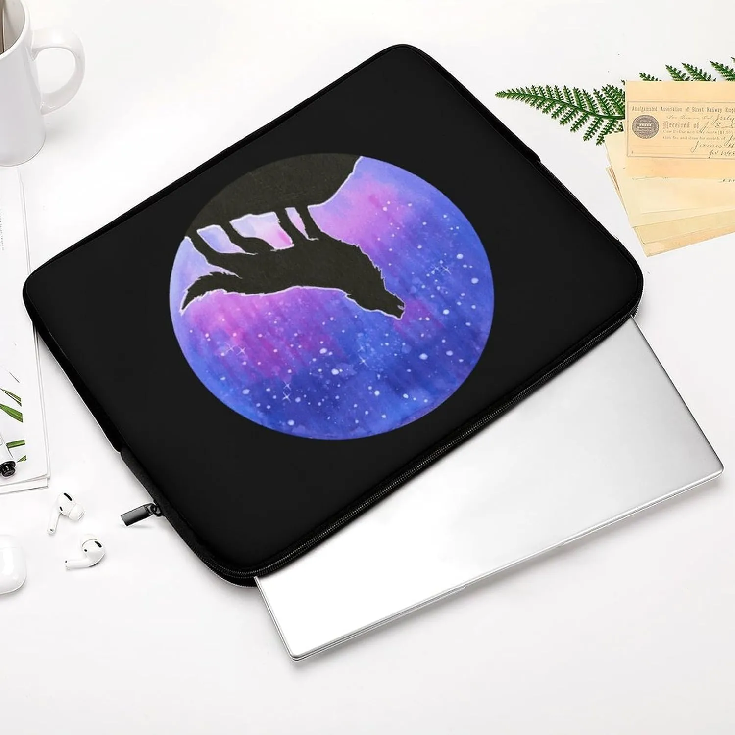 Howling Wolf Silhouette Galaxy Personalized Laptop Bag Business Casual Laptop Case Slim Computer Bag Briefcase