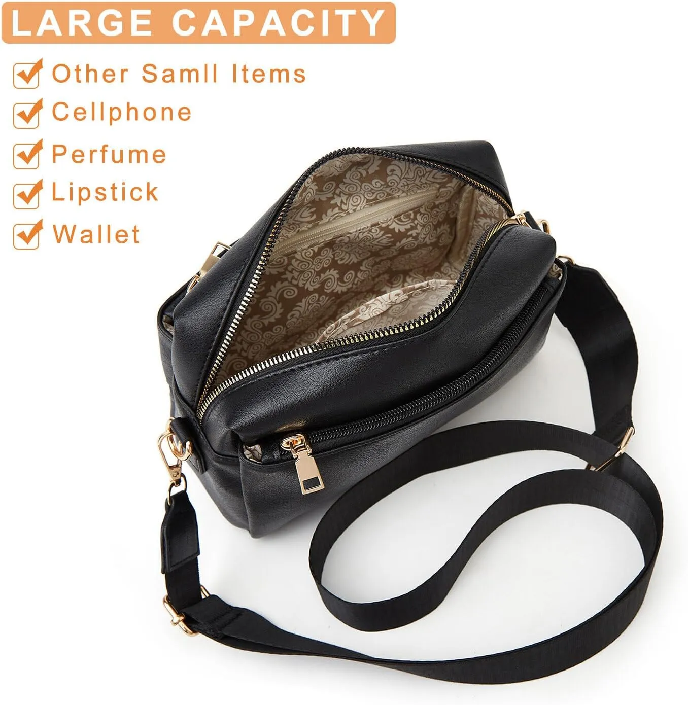 HUA ANGEL Small Crossbody Bags for Women Leather Cellphone Shoulder Handbags Triple Zip Satchel Purse with Adjustable Strap