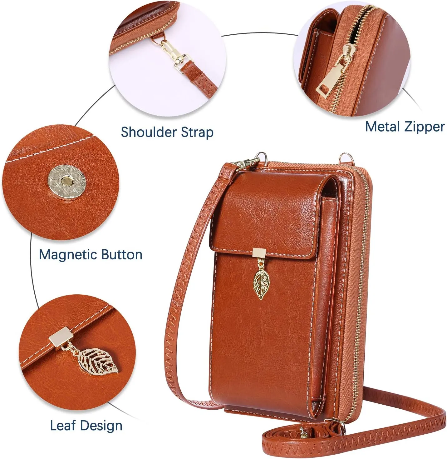 HUANLANG Small Crossbody Phone Bags for Women Leather Cell Phone Purse Wallet
