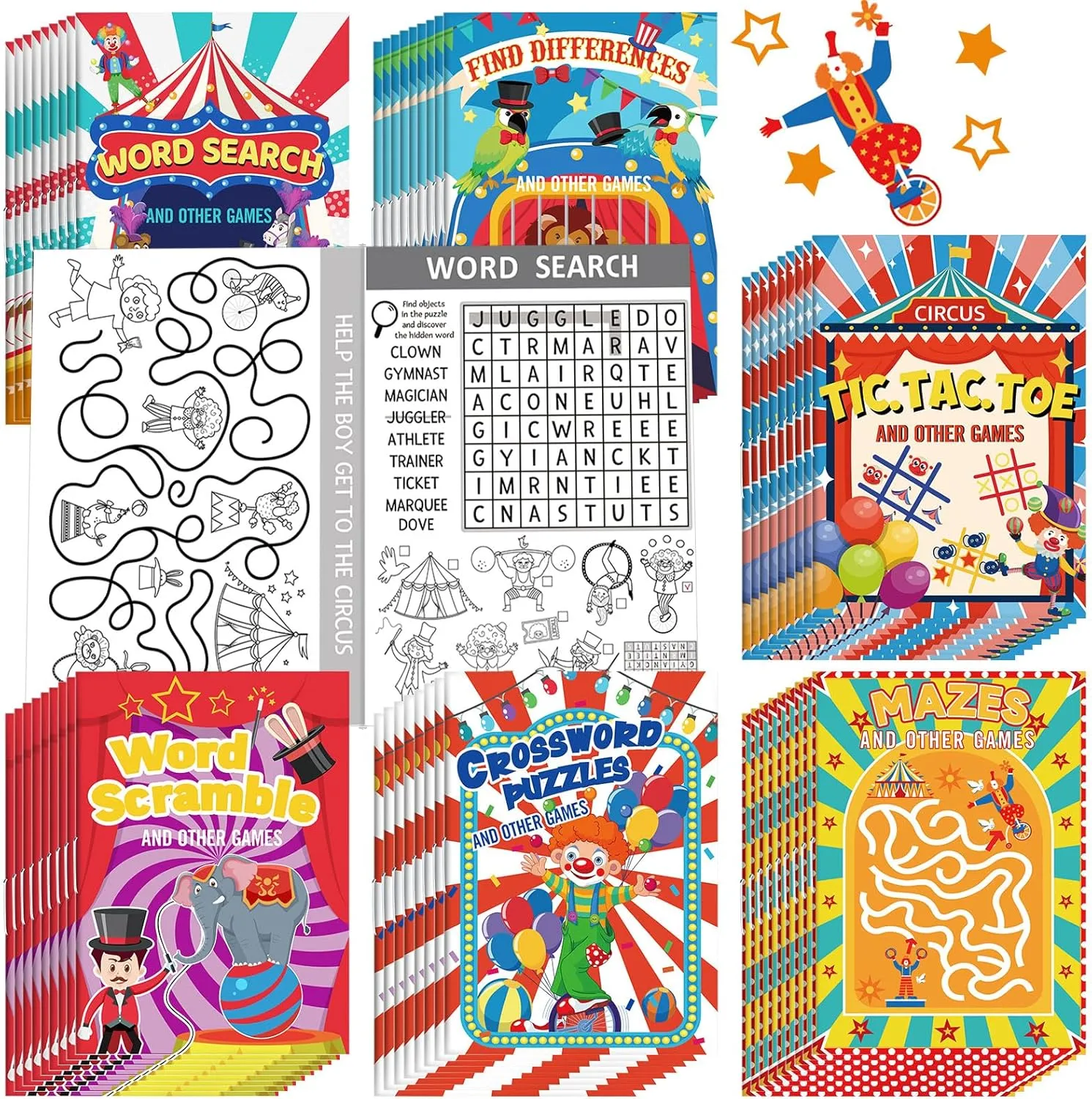 Hungdao 48 Pcs Circus Carnival Mini Activity Books for Boys Girls Circus Carnivals Party Favors Games Include Mazes, Word Search, Find Difference and More for Party Favors Gift Bag Stuffers