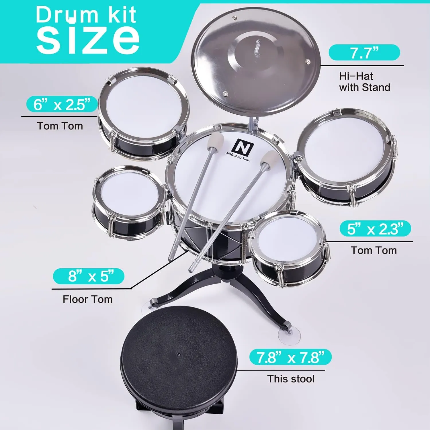 HXIA Suitable for Children Aged 3-7 , Kids Drum Toy Set Rock Jazz Drum (black)