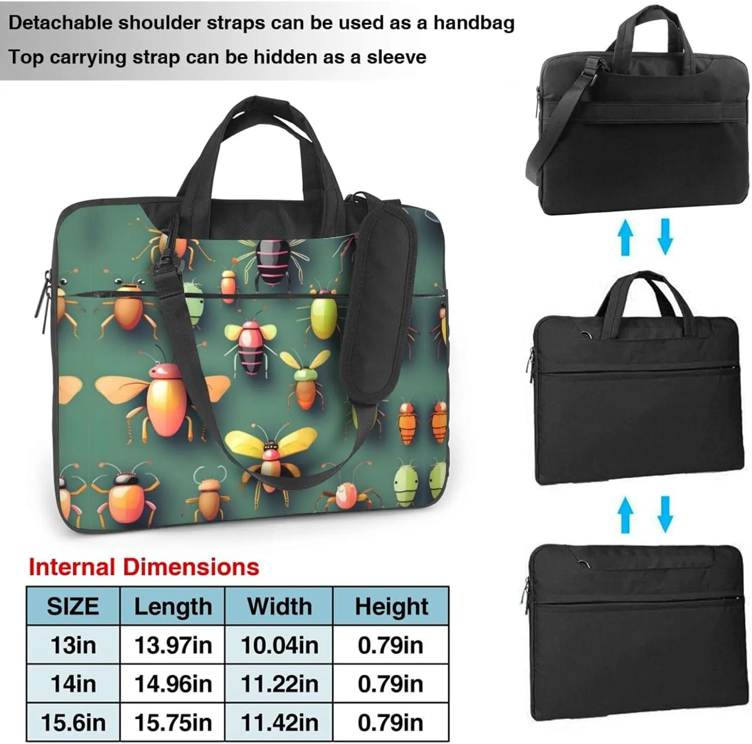 Insect Atlas pattern Ultra-thin portable shoulder laptop bag Stylish and Protective Shockproof soft lining