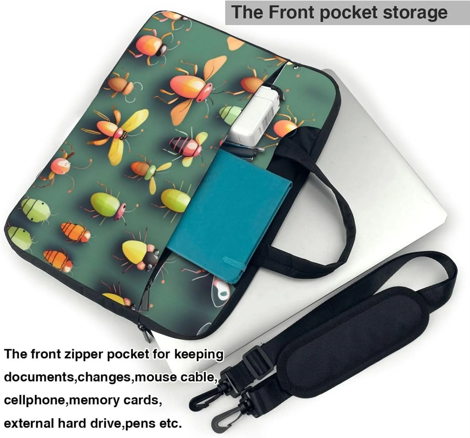 Insect Atlas pattern Ultra-thin portable shoulder laptop bag Stylish and Protective Shockproof soft lining