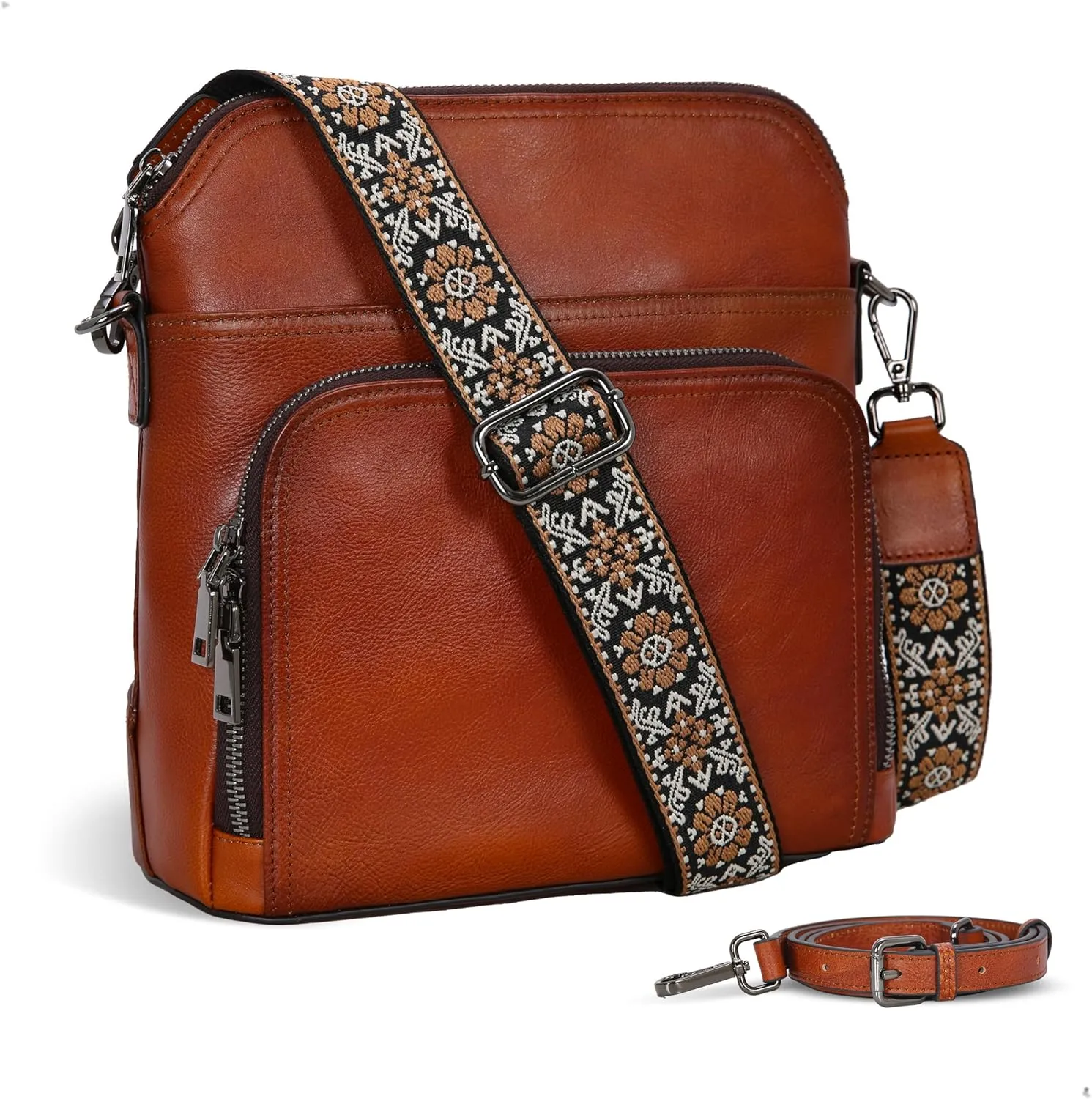 Iswee Leather Crossbody Bags for Women Multi Pockets Medium Shoulder Bag Lightweight Functional Travel Purse