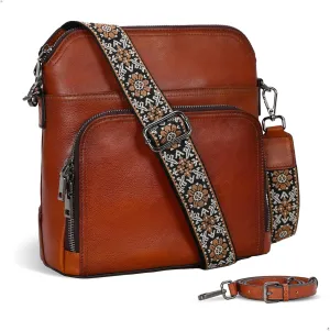 Iswee Leather Crossbody Bags for Women Multi Pockets Medium Shoulder Bag Lightweight Functional Travel Purse