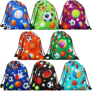 Jetec Sports Ball Themed Sports Party Favor Gift Goodie Bags Kids Drawstring Backpack Birthday Party Supplies(16 Pieces)