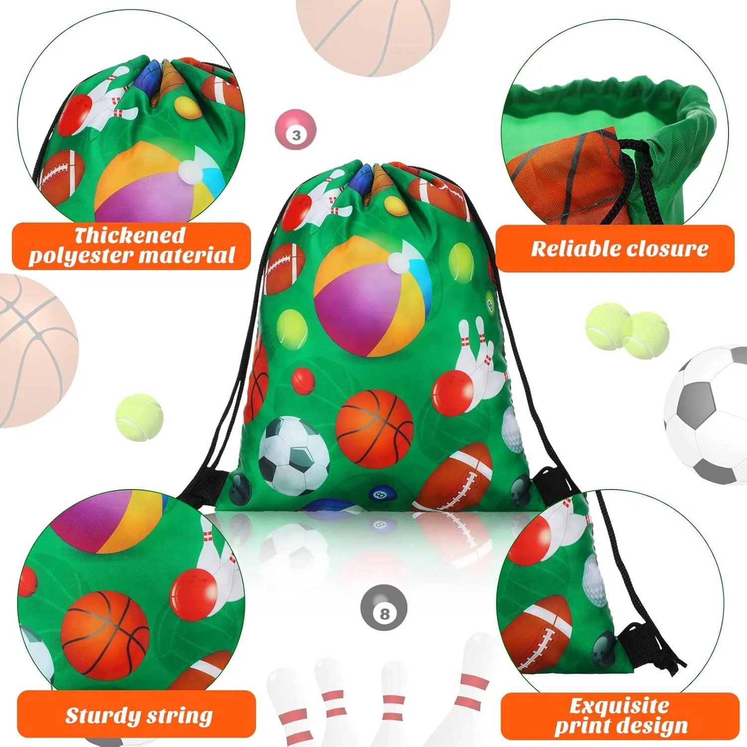 Jetec Sports Ball Themed Sports Party Favor Gift Goodie Bags Kids Drawstring Backpack Birthday Party Supplies(16 Pieces)
