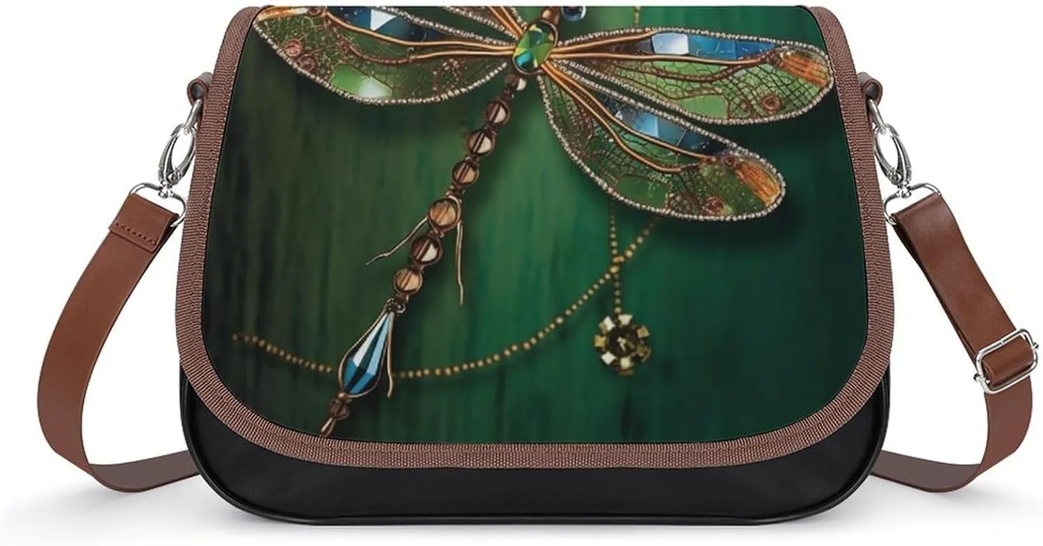 Jewel Dragonfly Shoulder Bags PU Leather Shoulder Handbag Large Capacity Crossbody Bag for Women