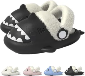 Jfxgjuv Sharklas Originales Kids, Sharky Chanclas Kids, Shark Slides Kids with Back Strap, Shark Polares Kids Shark Slides Summer and Winter Detachable Plush Warm Slippers