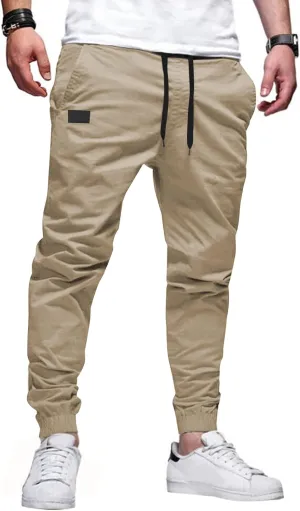 JMIERR Mens Casual Joggers Pants - Cotton Drawstring Chino Cargo Pants Hiking Outdoor Twill Track Jogging Sweatpants Pants