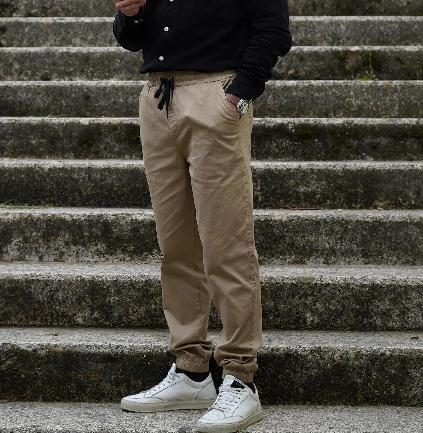 JMIERR Mens Casual Joggers Pants - Cotton Drawstring Chino Cargo Pants Hiking Outdoor Twill Track Jogging Sweatpants Pants