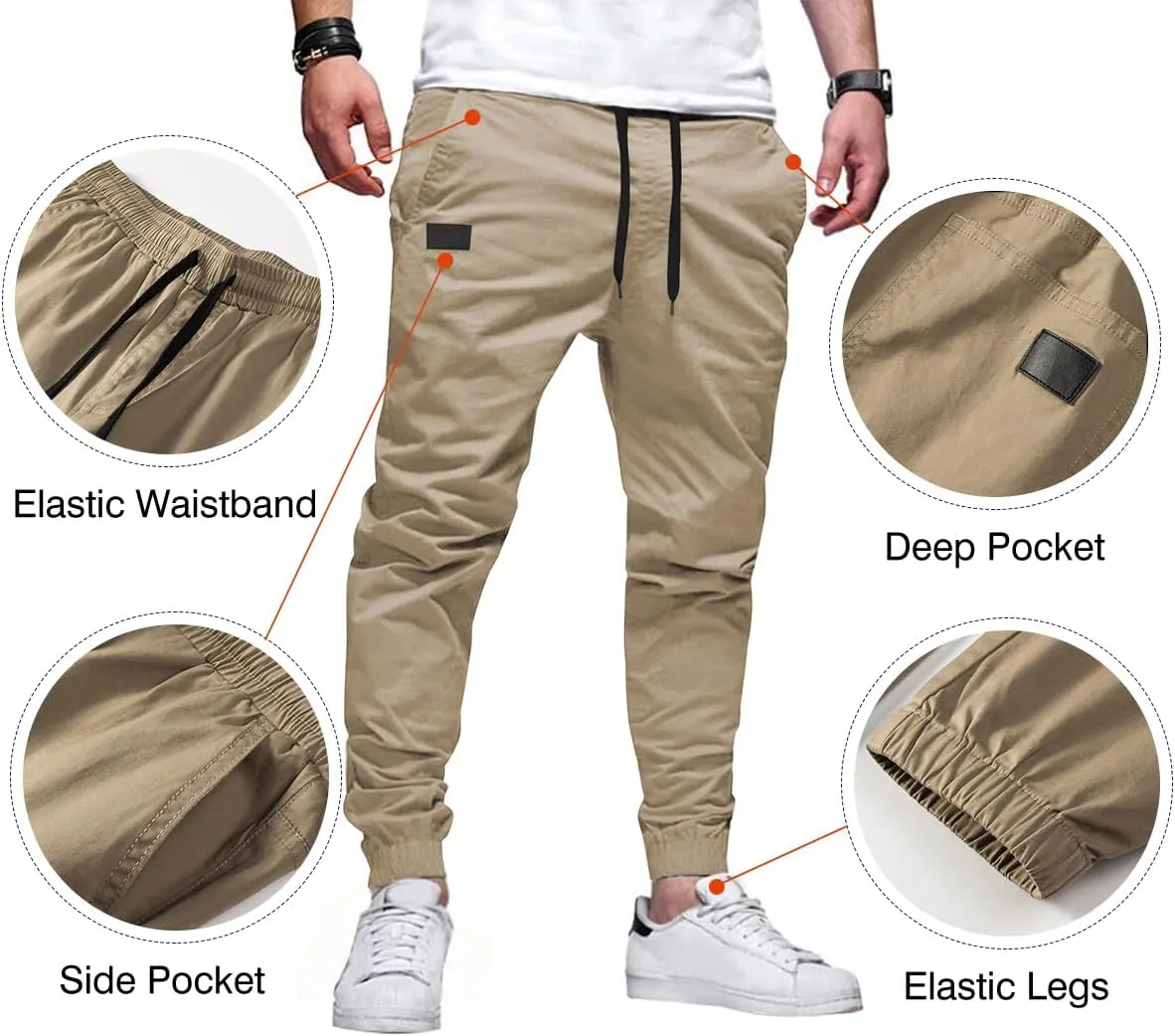 JMIERR Mens Casual Joggers Pants - Cotton Drawstring Chino Cargo Pants Hiking Outdoor Twill Track Jogging Sweatpants Pants