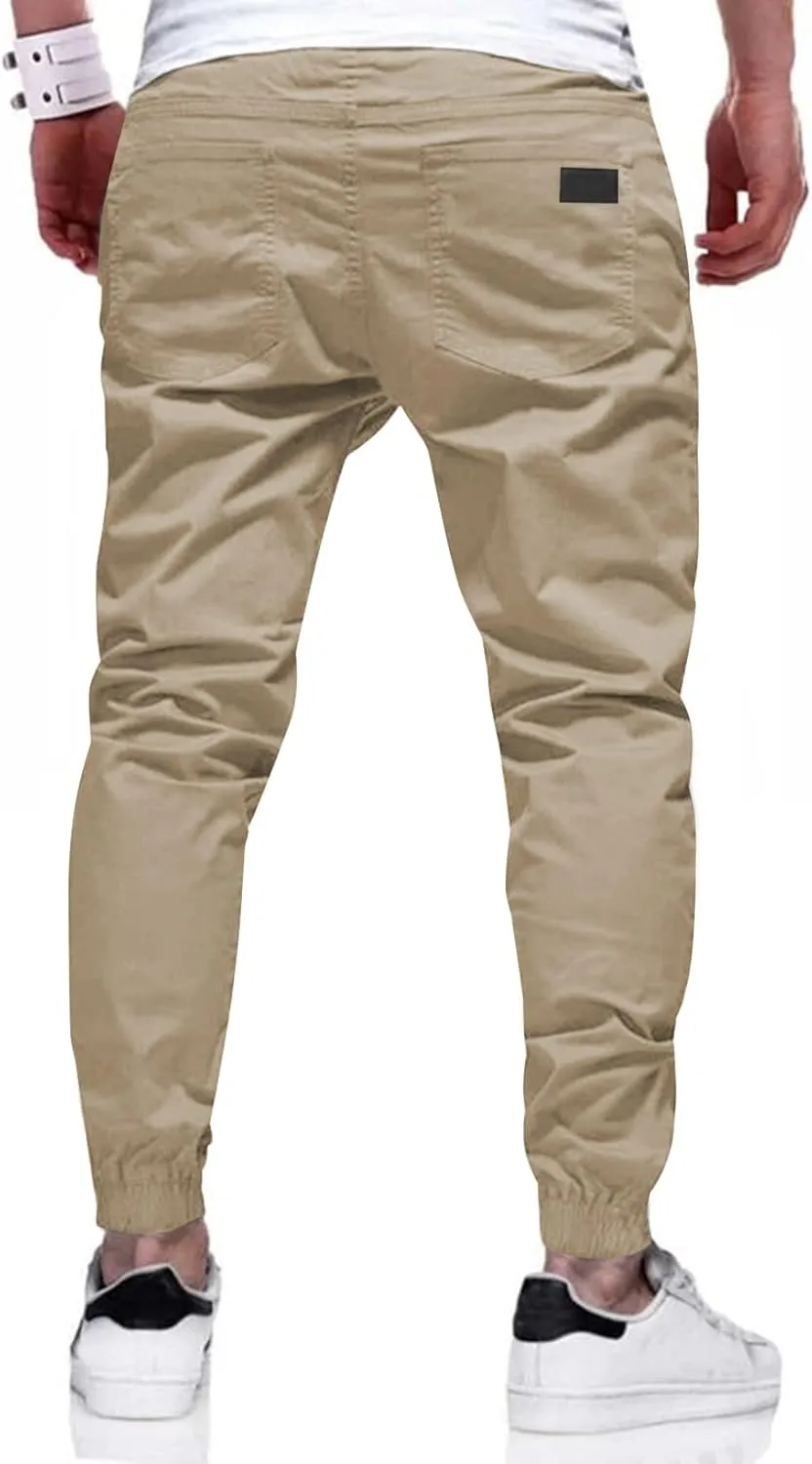 JMIERR Mens Casual Joggers Pants - Cotton Drawstring Chino Cargo Pants Hiking Outdoor Twill Track Jogging Sweatpants Pants