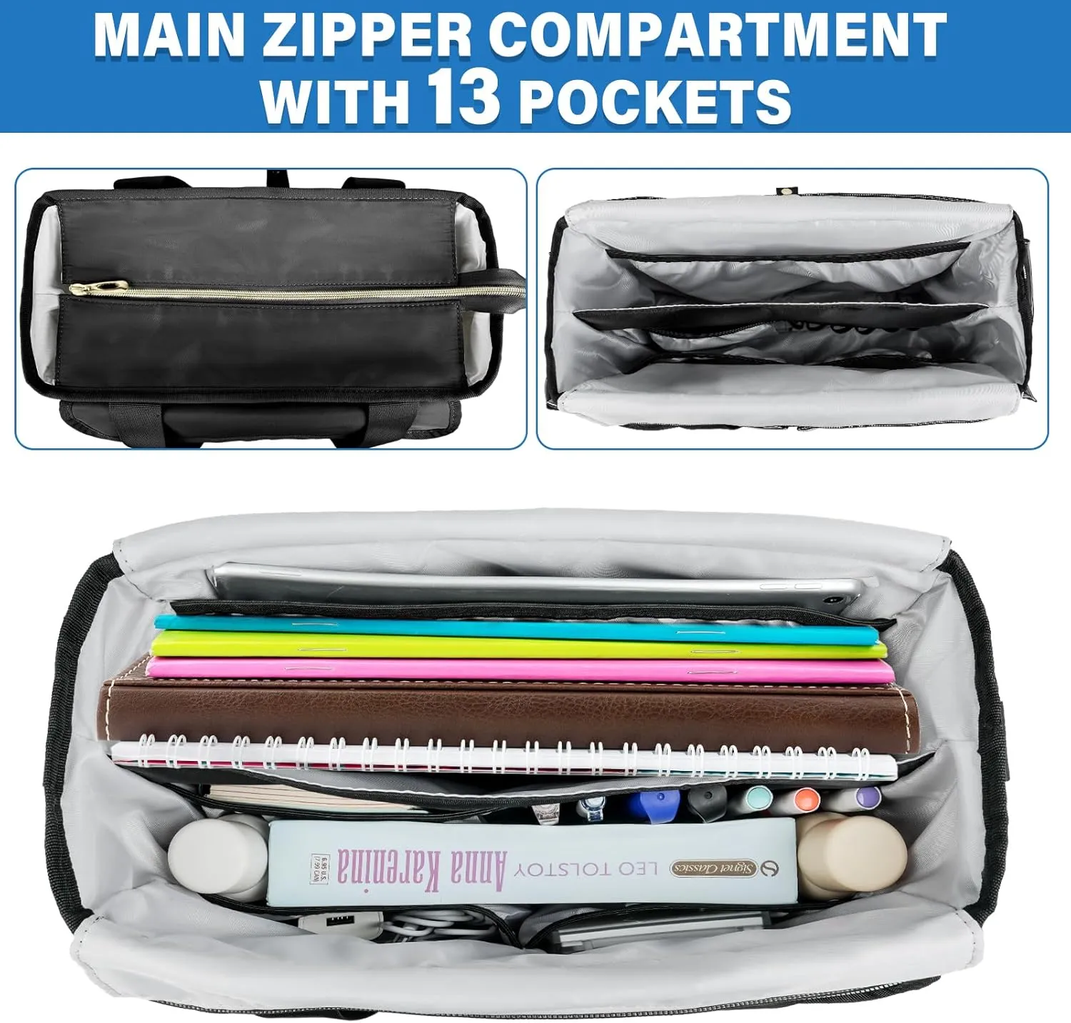 Journaling Supplies Carrying Case,Travel Planner Organizer,Journal Bag for Notebook,Planner,Pens and Journaling Accessories Kit,Black