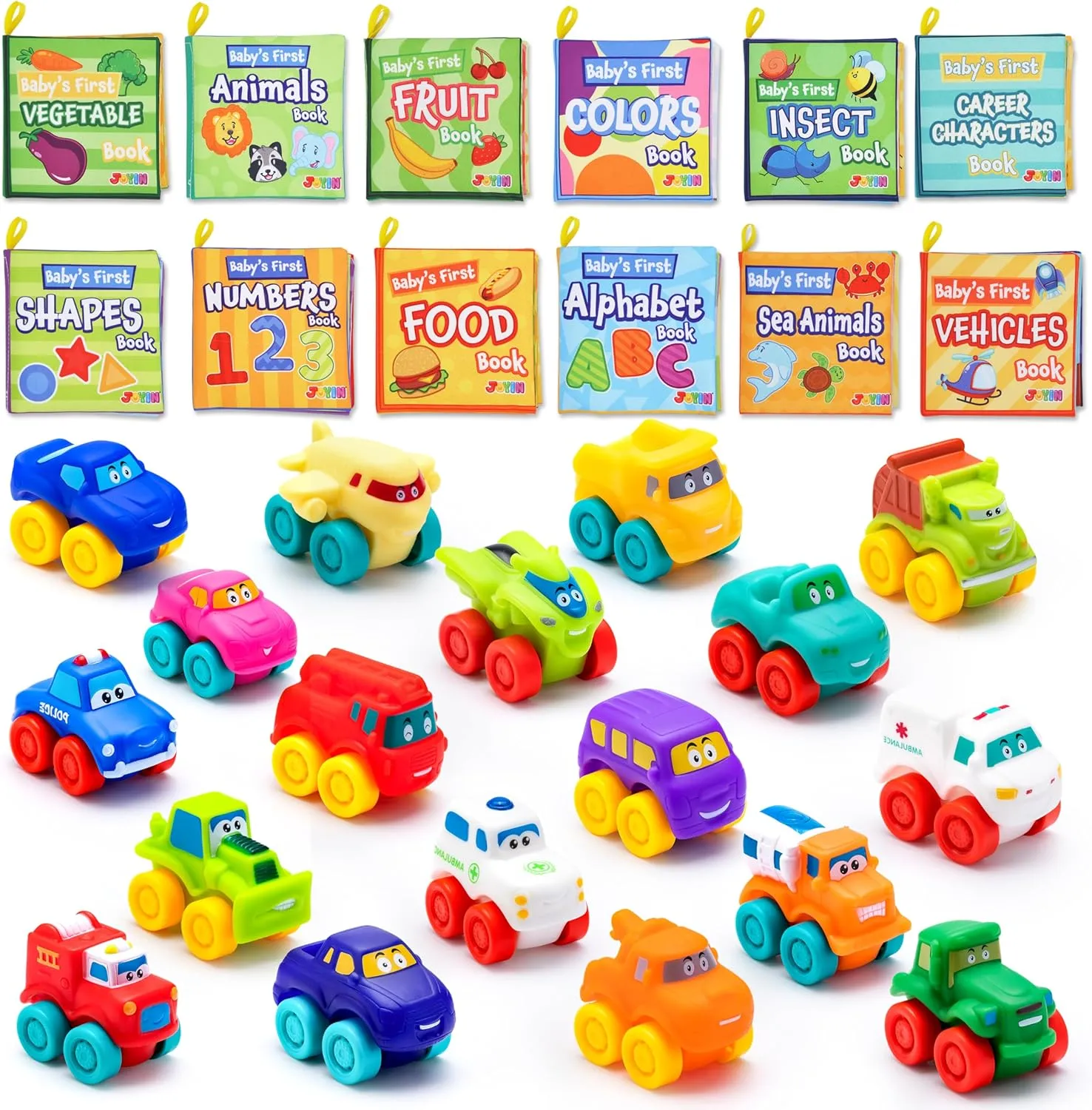 JOYIN 12 Pcs Baby Bath Books with Cartoon Cars, Bath Toy Car for Toddlers, Gift for Boys and Girls Christmas Birthday, Summer Beach and Pool Activity, Party Favors for Kids
