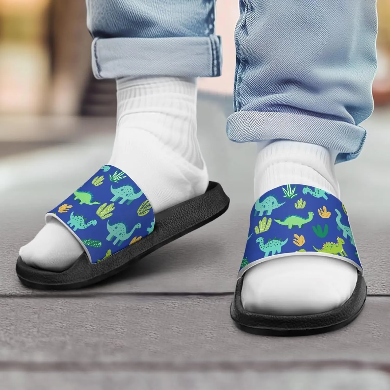 JoyLamoria Boys Dinosaur Print Sandals House Slides Kids Cloud Slippers Non-Slip Beach Pool Indoor Outdoor Open Toe Comfy
