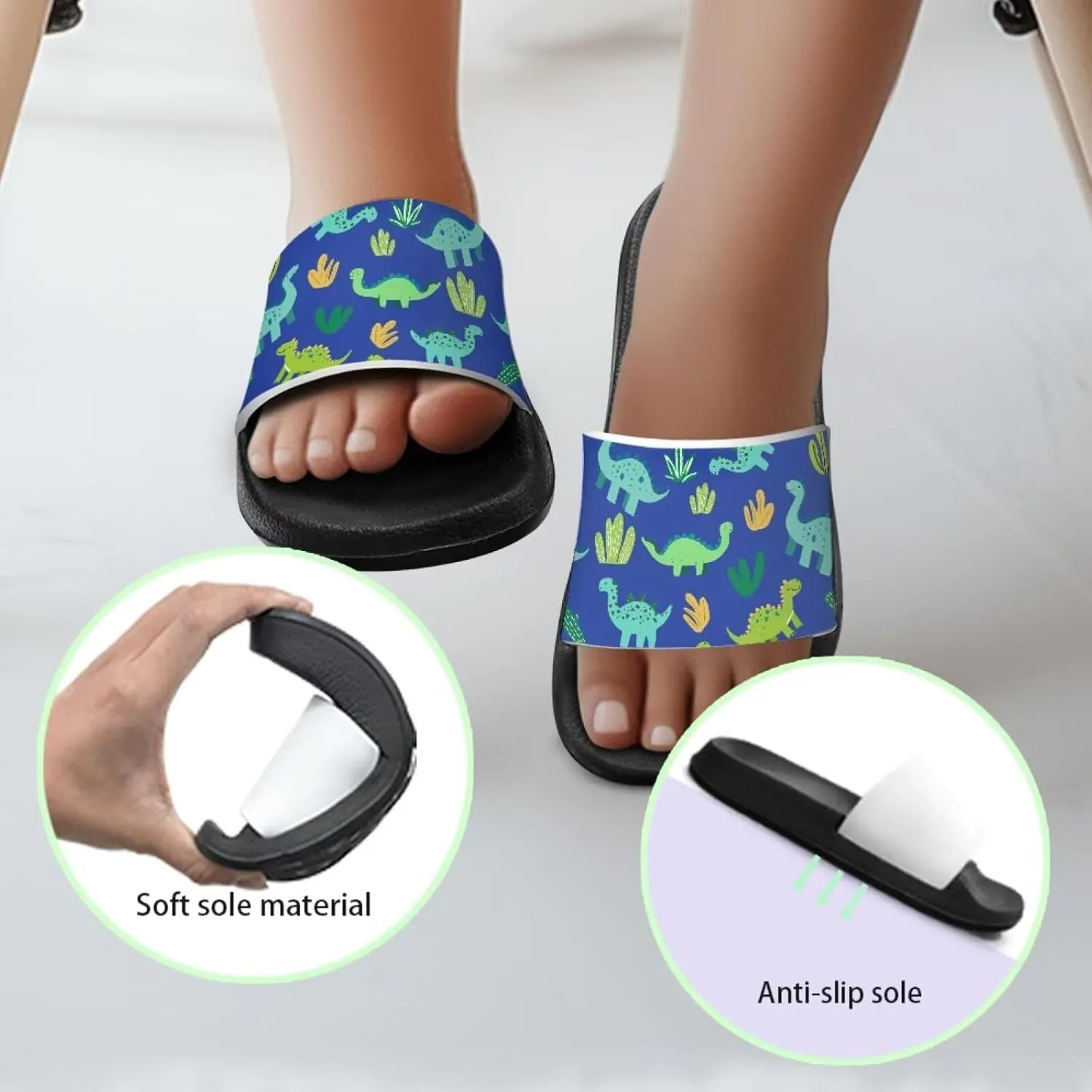JoyLamoria Boys Dinosaur Print Sandals House Slides Kids Cloud Slippers Non-Slip Beach Pool Indoor Outdoor Open Toe Comfy