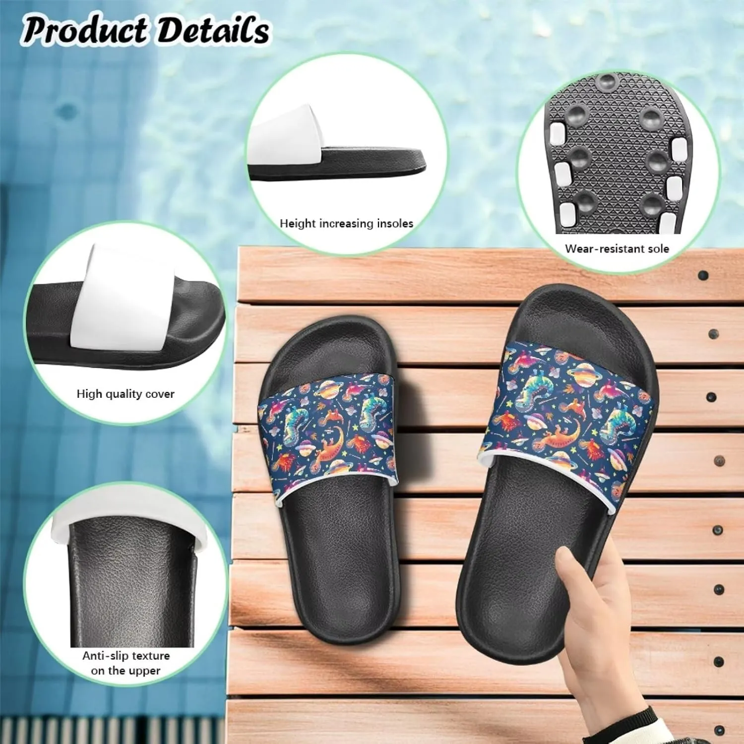 JoyLamoria Boys Dinosaur Print Sandals House Slides Kids Cloud Slippers Non-Slip Beach Pool Indoor Outdoor Open Toe Comfy