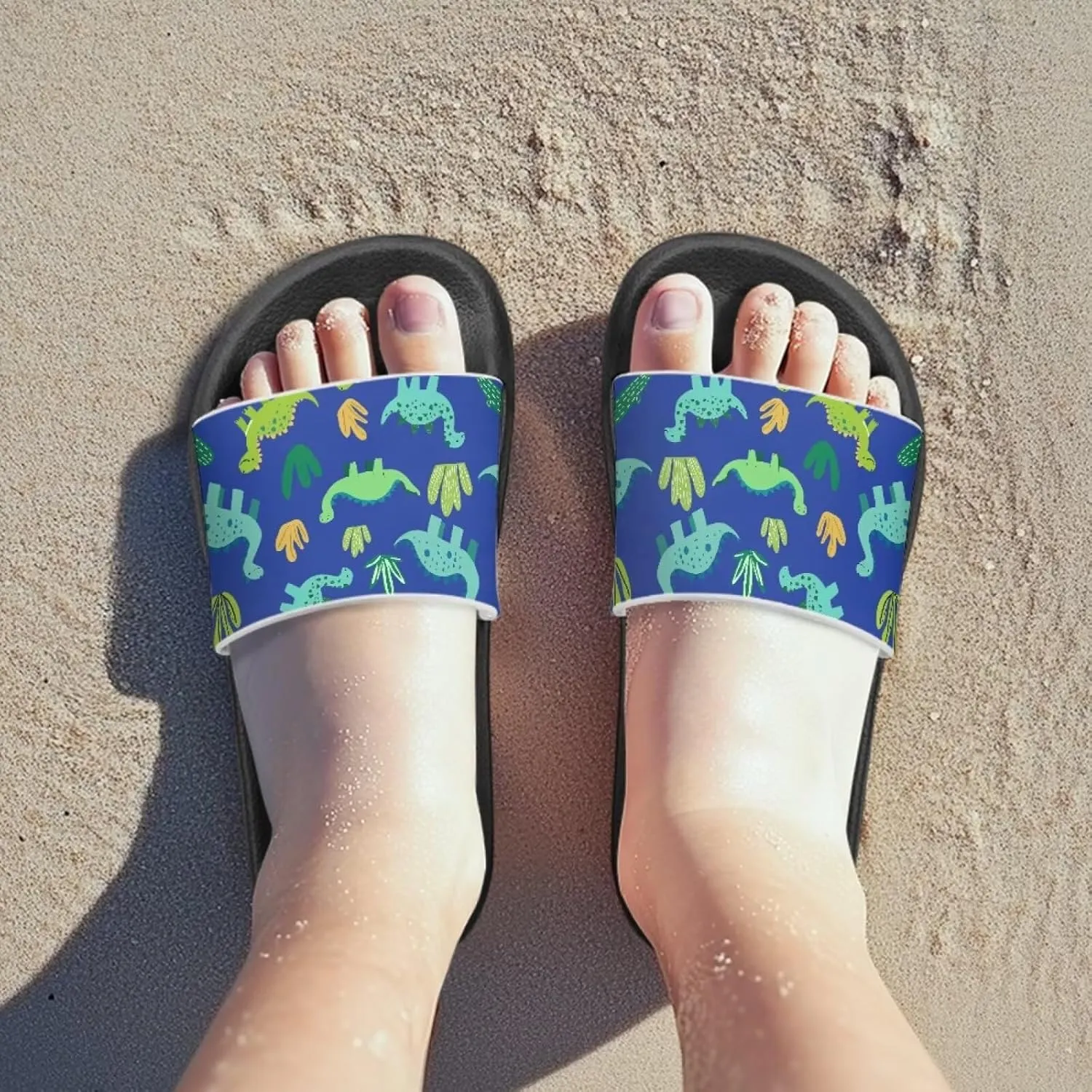 JoyLamoria Boys Dinosaur Print Sandals House Slides Kids Cloud Slippers Non-Slip Beach Pool Indoor Outdoor Open Toe Comfy