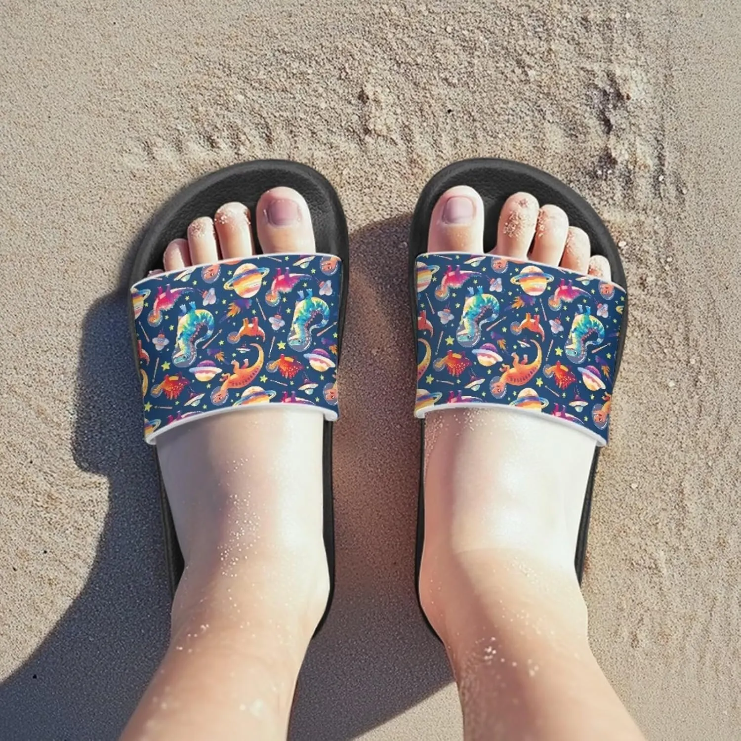 JoyLamoria Boys Dinosaur Print Sandals House Slides Kids Cloud Slippers Non-Slip Beach Pool Indoor Outdoor Open Toe Comfy