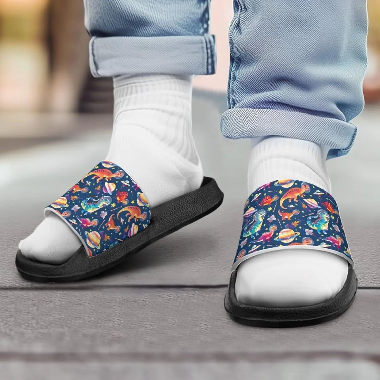 JoyLamoria Boys Dinosaur Print Sandals House Slides Kids Cloud Slippers Non-Slip Beach Pool Indoor Outdoor Open Toe Comfy