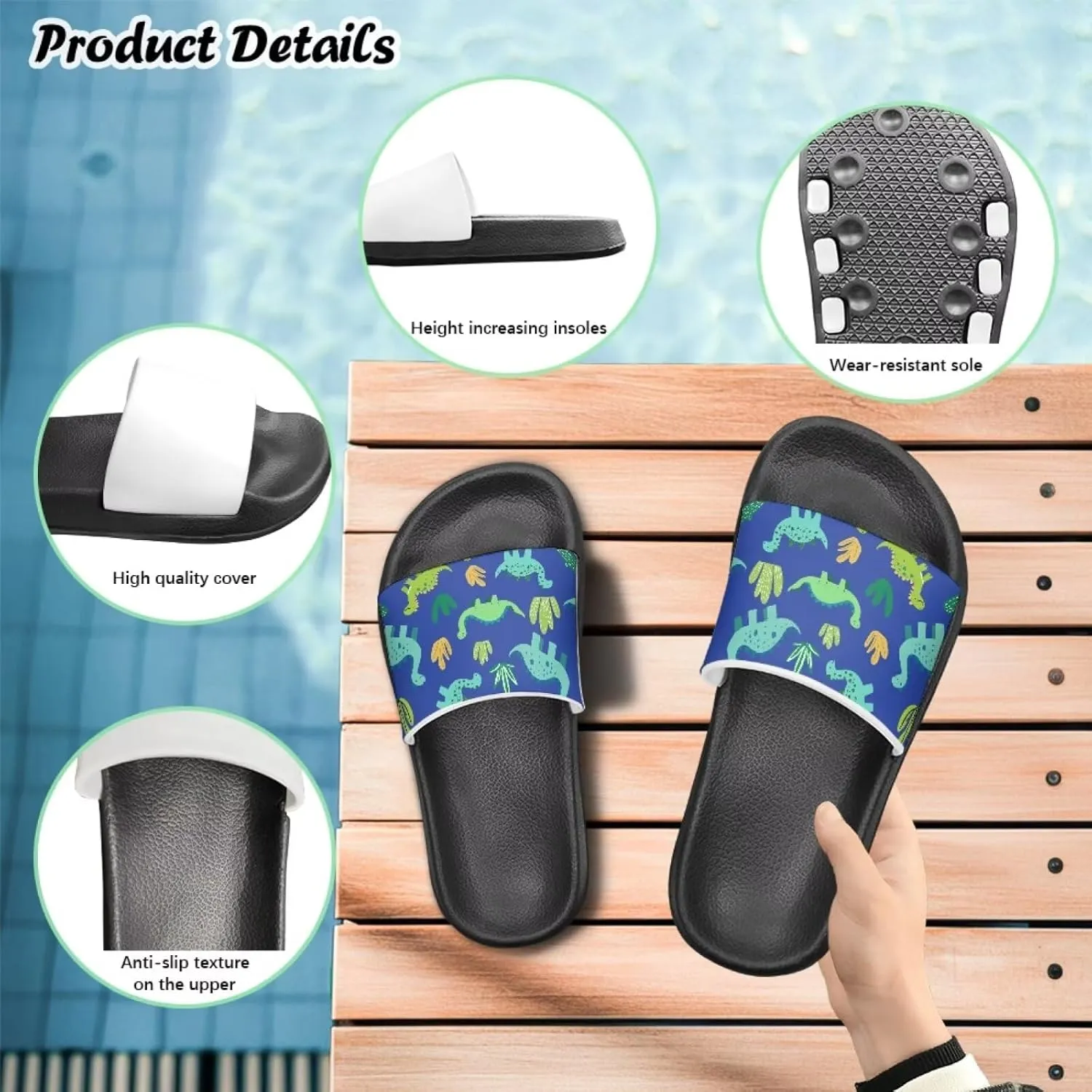 JoyLamoria Boys Dinosaur Print Sandals House Slides Kids Cloud Slippers Non-Slip Beach Pool Indoor Outdoor Open Toe Comfy