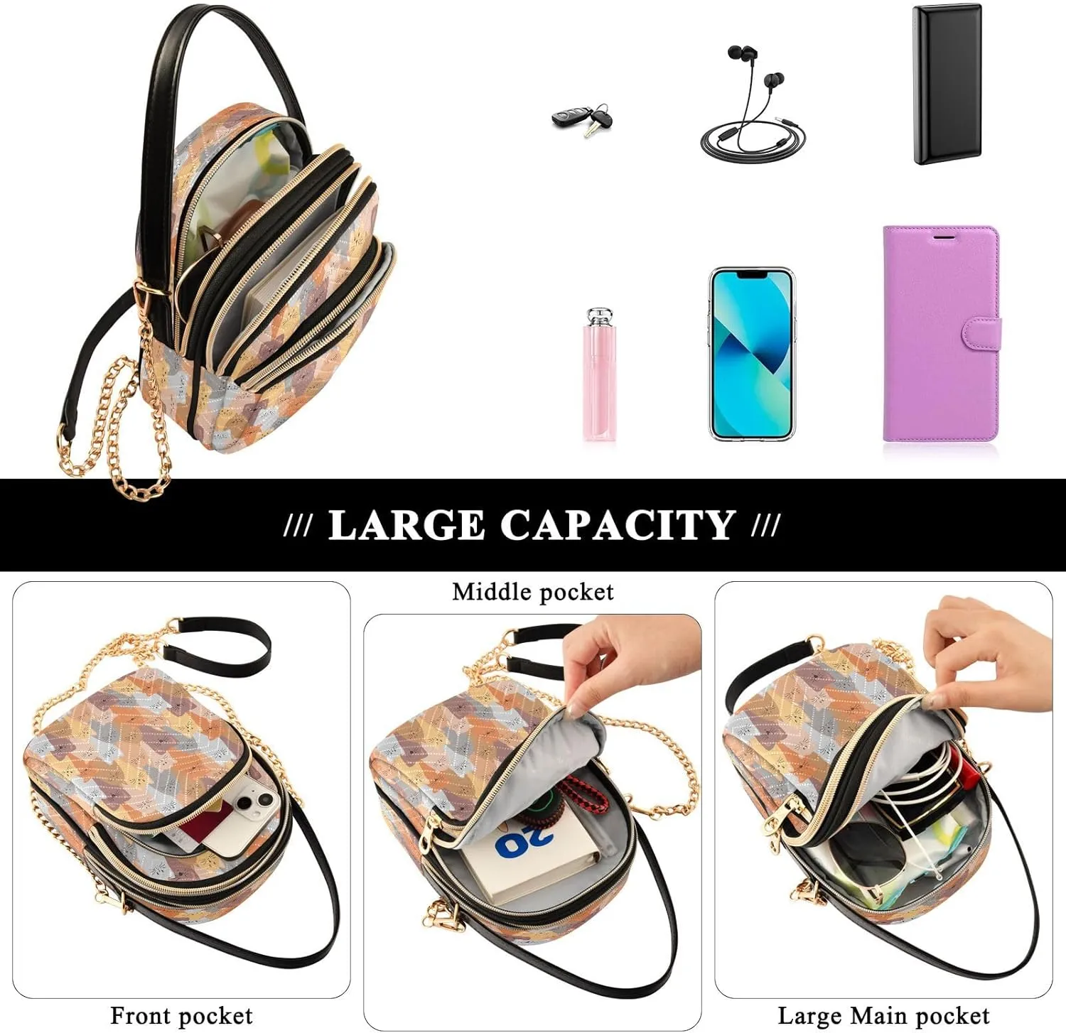 JSTEL Small Crossbody Bag for Women with Compartments,Long Strap Crossbody Purse Polyester Phone Purse Wallet