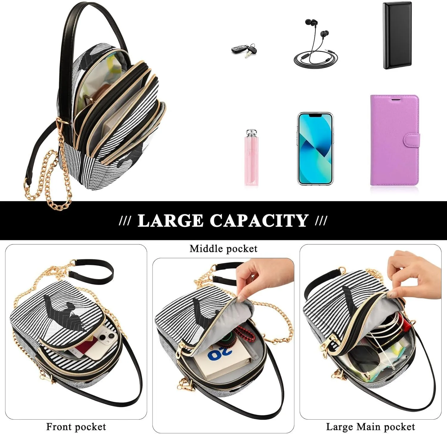 JSTEL Small Crossbody Bag for Women with Compartments,Long Strap Crossbody Purse Polyester Phone Purse Wallet