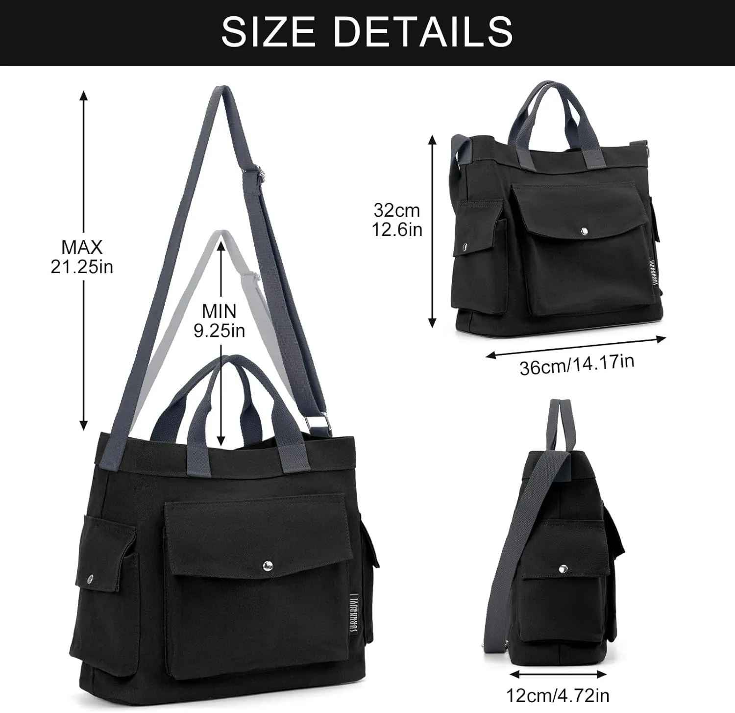Juoxeepy Canvas Tote Bag with Pockets for Women Crossbody Bag Canvas Shoulder Bag Work Tote Bag Hobo Handbag for Men
