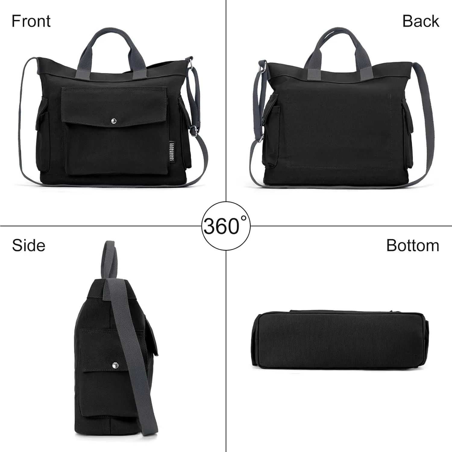 Juoxeepy Canvas Tote Bag with Pockets for Women Crossbody Bag Canvas Shoulder Bag Work Tote Bag Hobo Handbag for Men