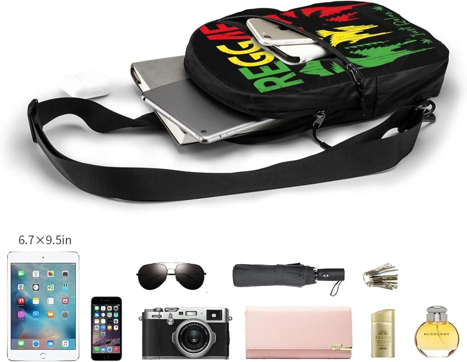 Just Relax Reggae Music Portable Sling Bags Packable Crossbody Bag Foldable Sport Daypack Reusable Shoulder Backpack Diagonally Chest Bag for Workout Travel