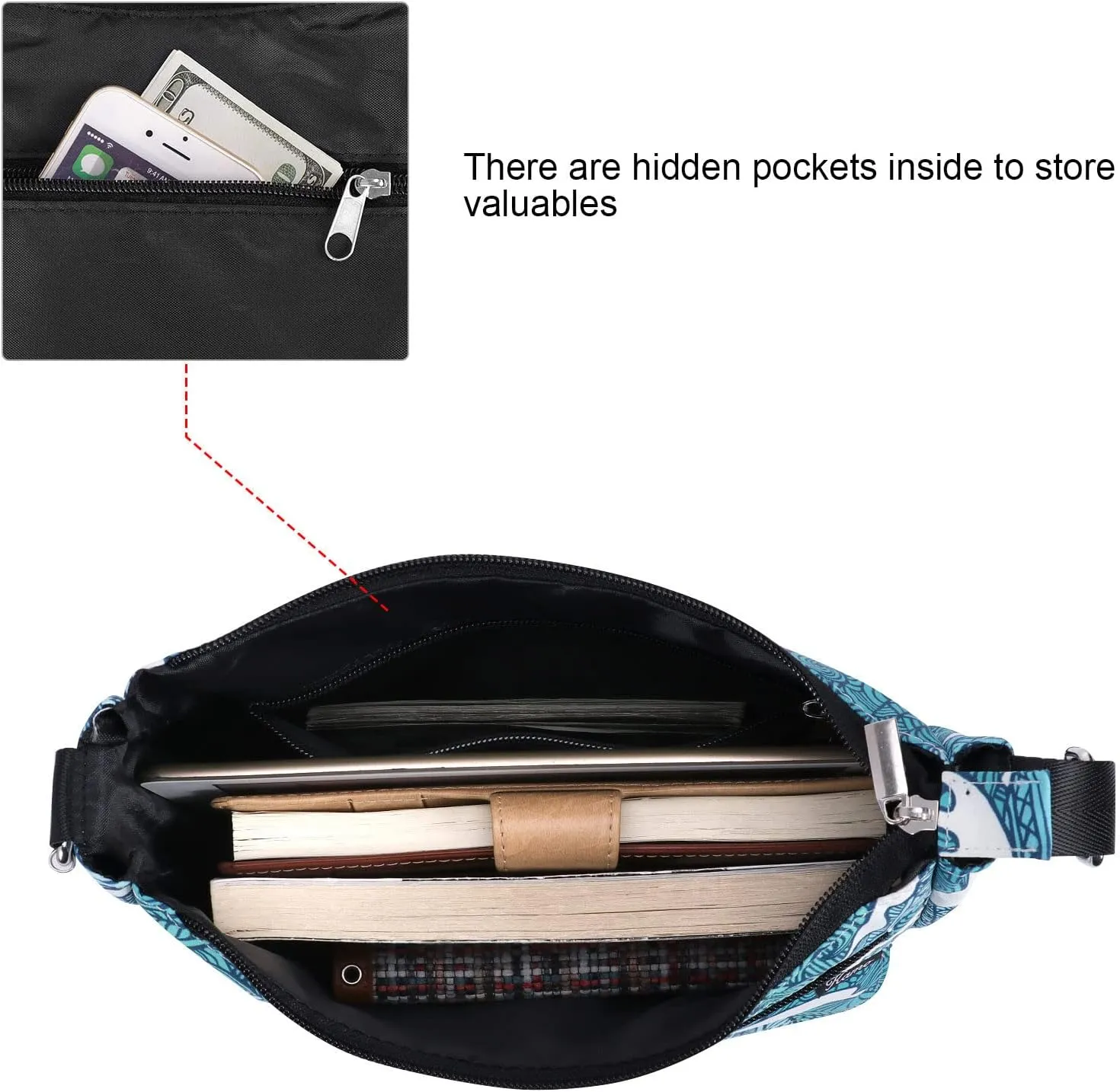 Kamo Crossbody for Women - Multi-pocket Shoulder Lightweight Messenger Casual Printed Purse Handbag Travel Bag