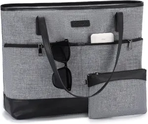 Kasqo Laptop Tote Bag for Women, 15.6" Water Resistant Shockproof Large Shoulder Work Teacher Bag with Luggage Sleeve