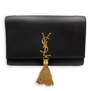 Kate Tassel Medium Black Crossbody Bag in Calfskin, Gold hardware