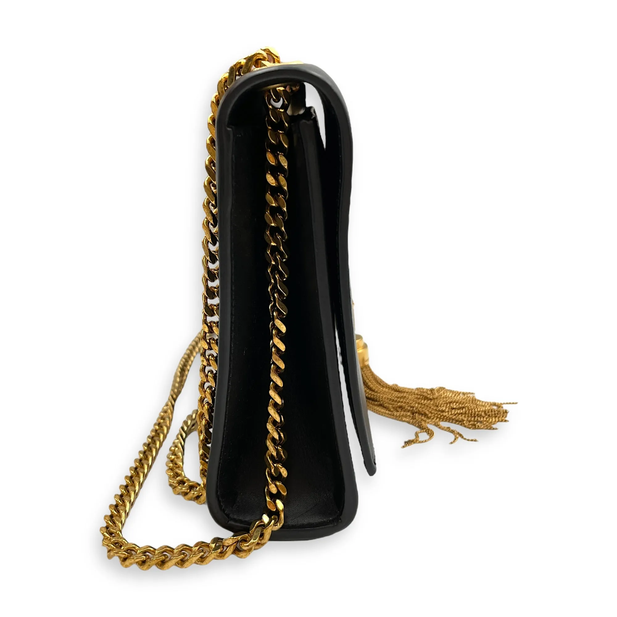 Kate Tassel Medium Black Crossbody Bag in Calfskin, Gold hardware