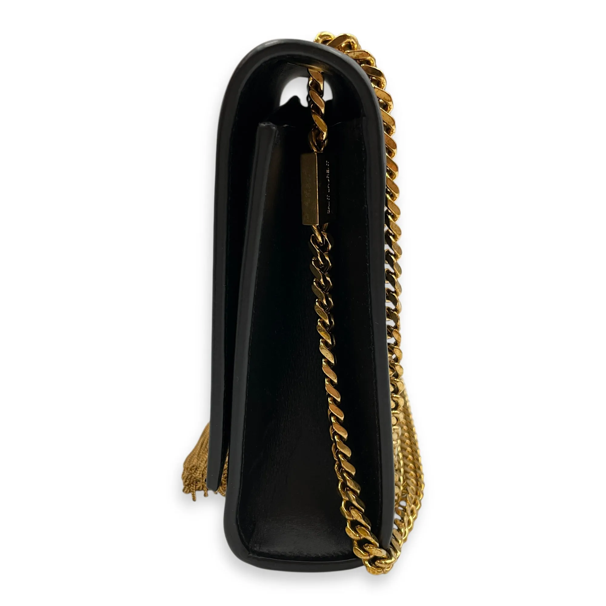 Kate Tassel Medium Black Crossbody Bag in Calfskin, Gold hardware