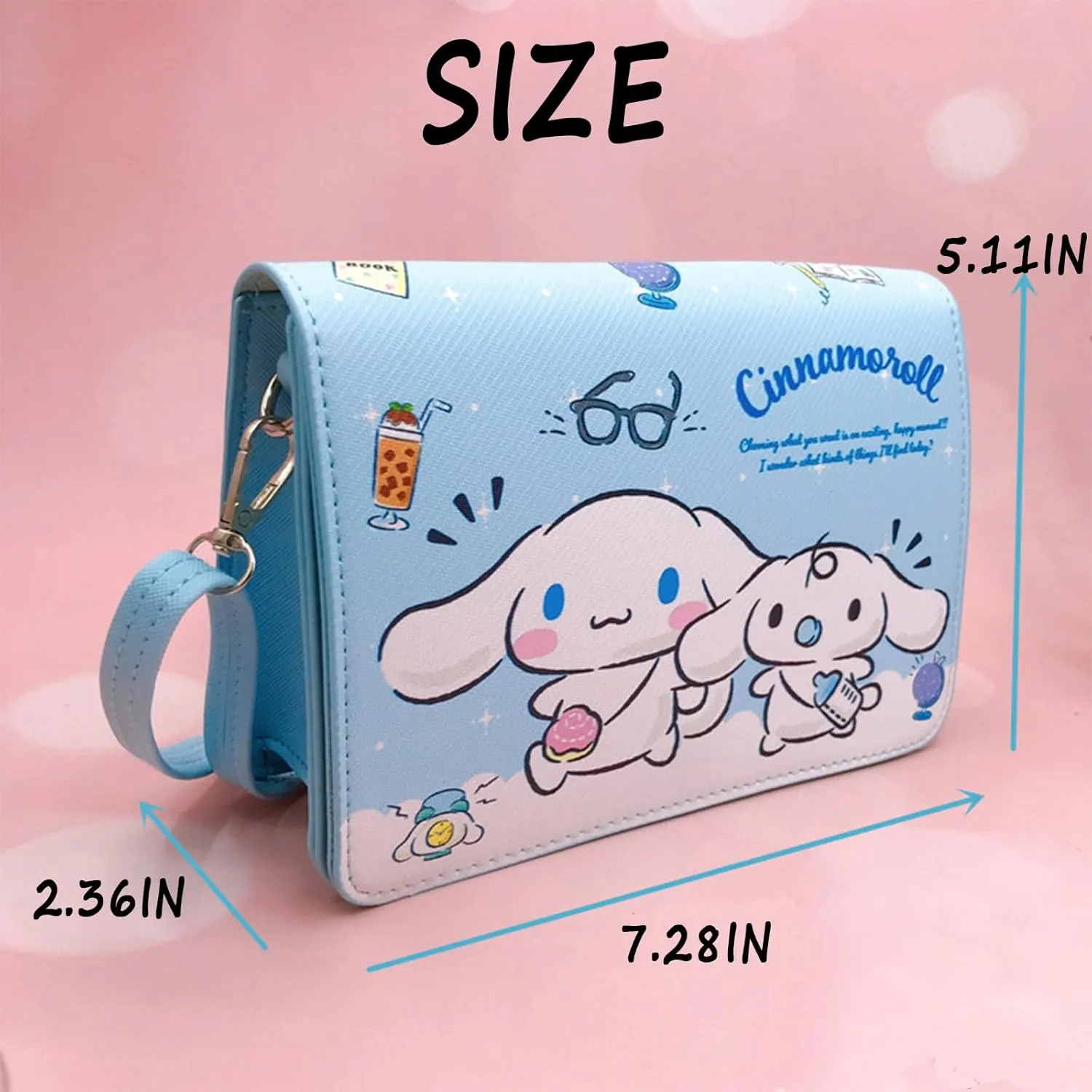 Kawaii Cartoon Crossbody Bag with Adjustable Shoulder Strap, Anime Handbag with Buckle, Cat Family Phone Purse Coin Pouch Wallet for Women Girls Kids (Cinna)