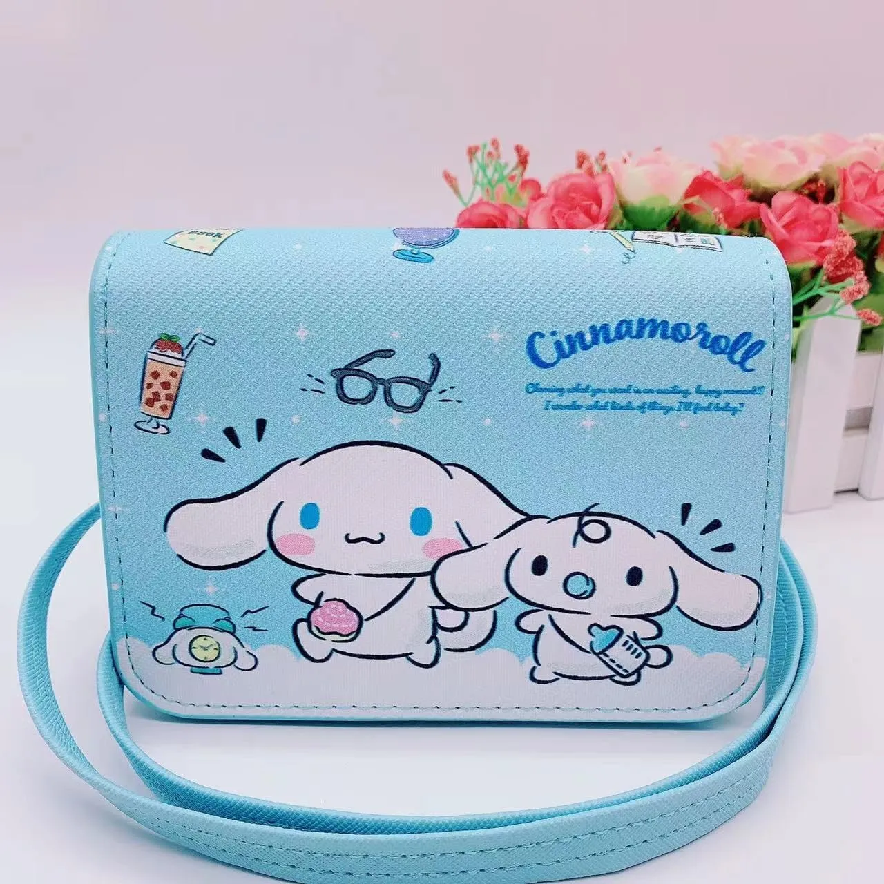 Kawaii Cartoon Crossbody Bag with Adjustable Shoulder Strap, Anime Handbag with Buckle, Cat Family Phone Purse Coin Pouch Wallet for Women Girls Kids (Cinna)