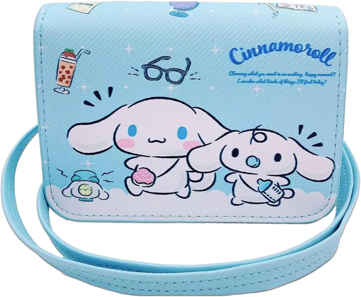 Kawaii Cartoon Crossbody Bag with Adjustable Shoulder Strap, Anime Handbag with Buckle, Cat Family Phone Purse Coin Pouch Wallet for Women Girls Kids (Cinna)