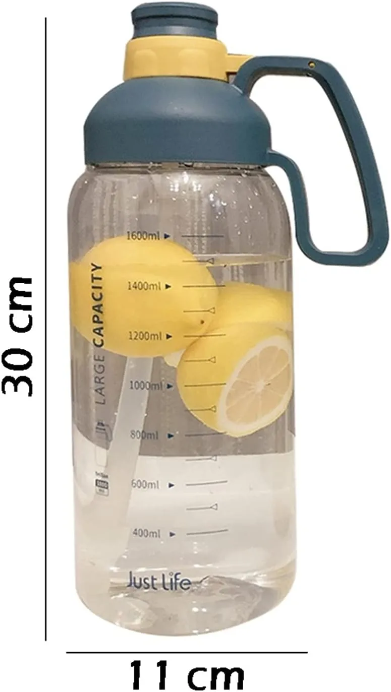 kettles 60.9 oz Large Water Bottle with Motivational Time Marker Reminder,Portable Sports Bottles with Straw-Durable,Outdoor Activity canteen(D)