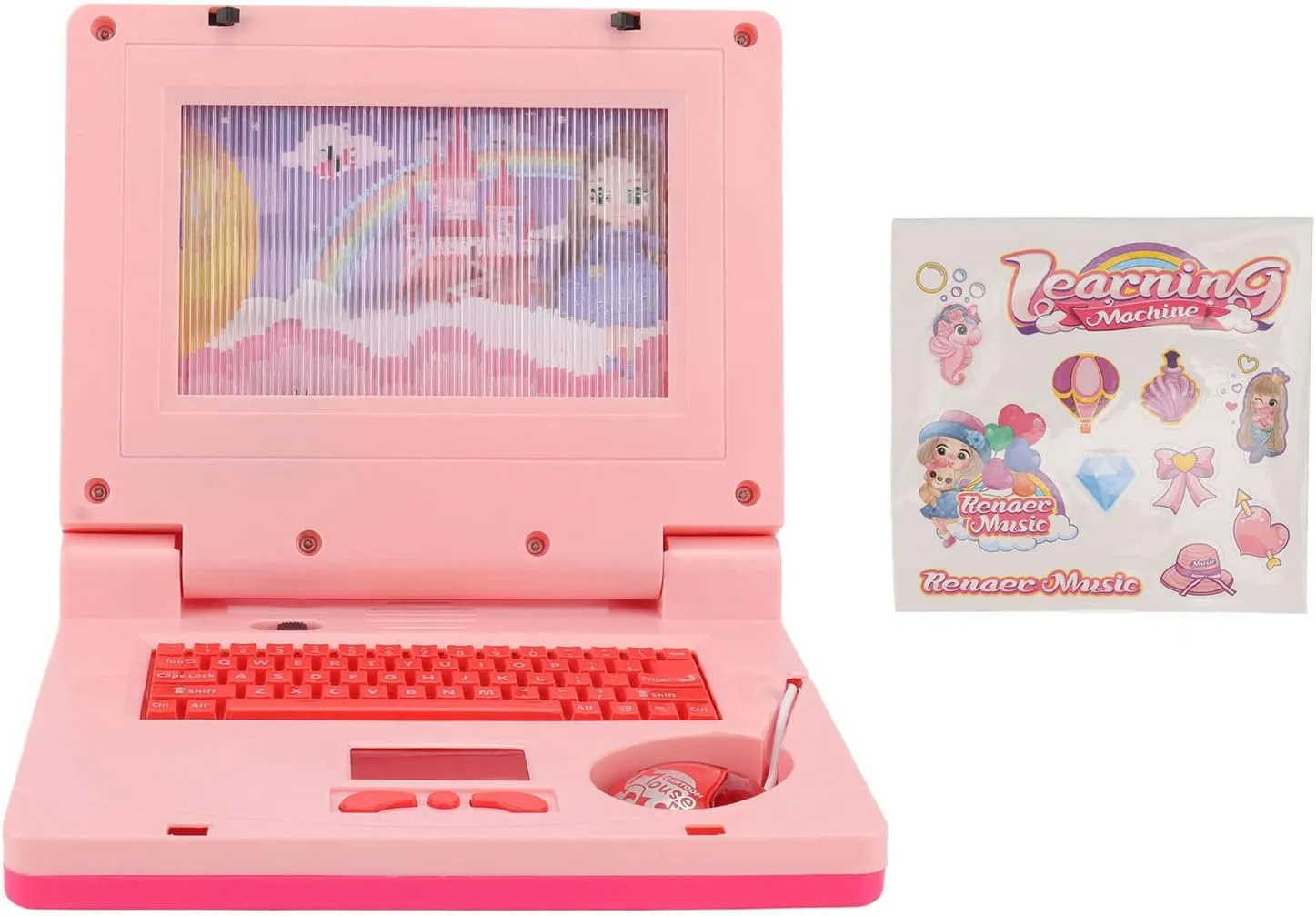 Kids Learning Laptop, Plastic High Simulation Educational Toddler Learning Computer Toy with (Non Retractable Mouse) Electronic Toy