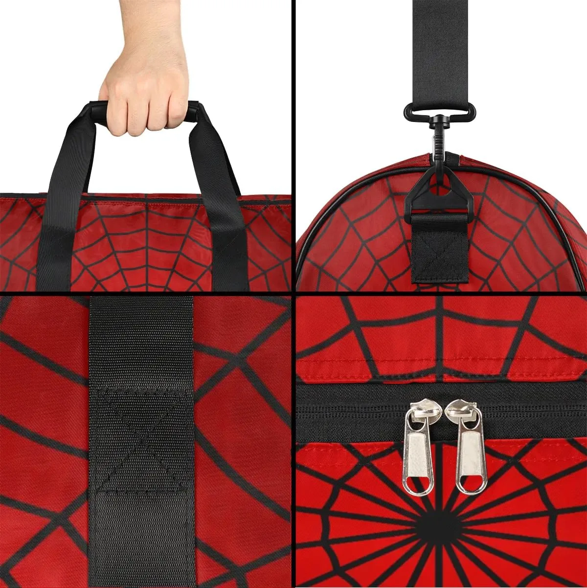Kids Overnighter Duffel Bags for Boys Girls, Carry-On Size Sports Gym Bag with Shoe Compartments for School Practice or Overnight Travel Weekender Sleepover Tote Bag (Red Spider Web)