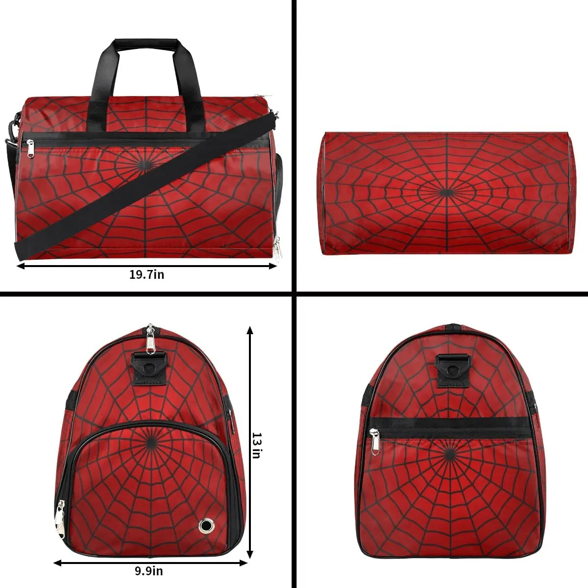 Kids Overnighter Duffel Bags for Boys Girls, Carry-On Size Sports Gym Bag with Shoe Compartments for School Practice or Overnight Travel Weekender Sleepover Tote Bag (Red Spider Web)