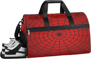 Kids Overnighter Duffel Bags for Boys Girls, Carry-On Size Sports Gym Bag with Shoe Compartments for School Practice or Overnight Travel Weekender Sleepover Tote Bag (Red Spider Web)